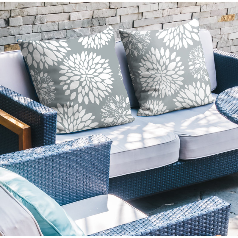 Floral Outdoor Reversible Throw Pillow, 17W" x 17H", Gray