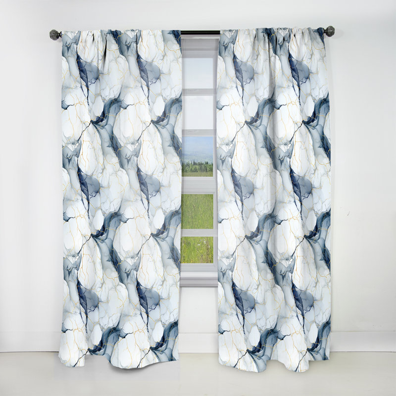 White And Grey Marble Harmony Pattern - Glam Curtain - Velvet Room Darkening - 1 Panel, 52" W x 63" L