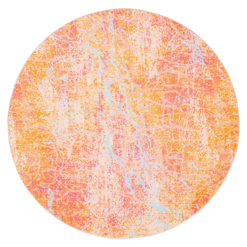 Migneco Performance Machine Washable Abstract Rug, Round 6'7"