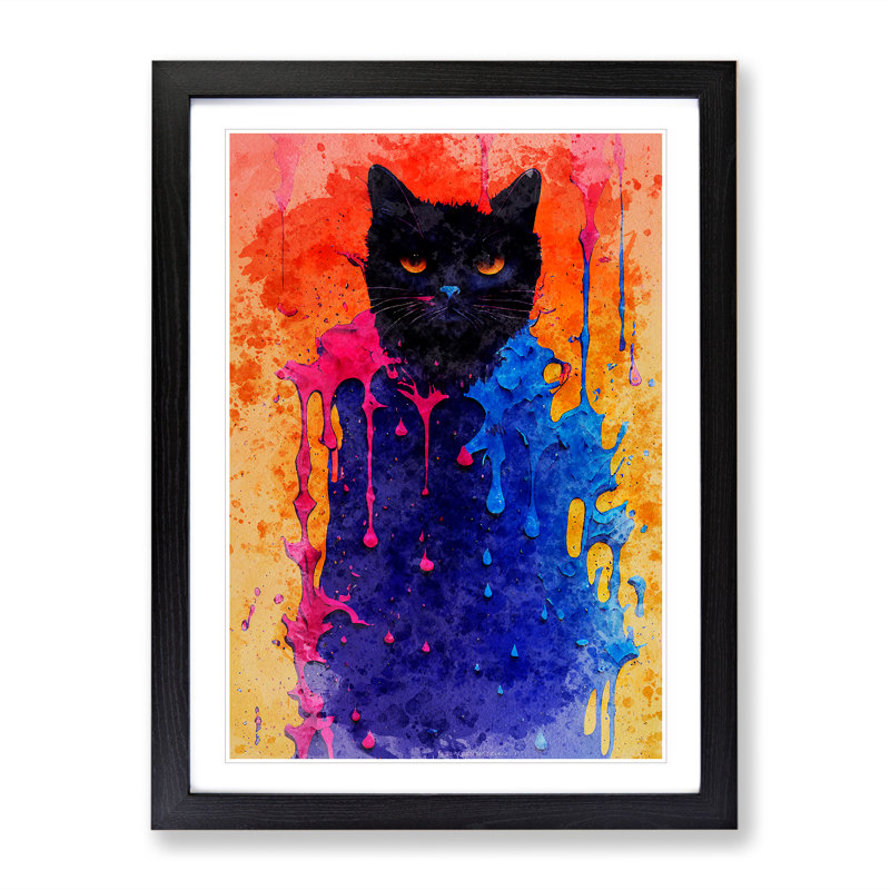 XV1022-3304X Painted Cat No.4 - Single Picture Frame Painting, Black, 64cm H x 46cm W x 2cm D