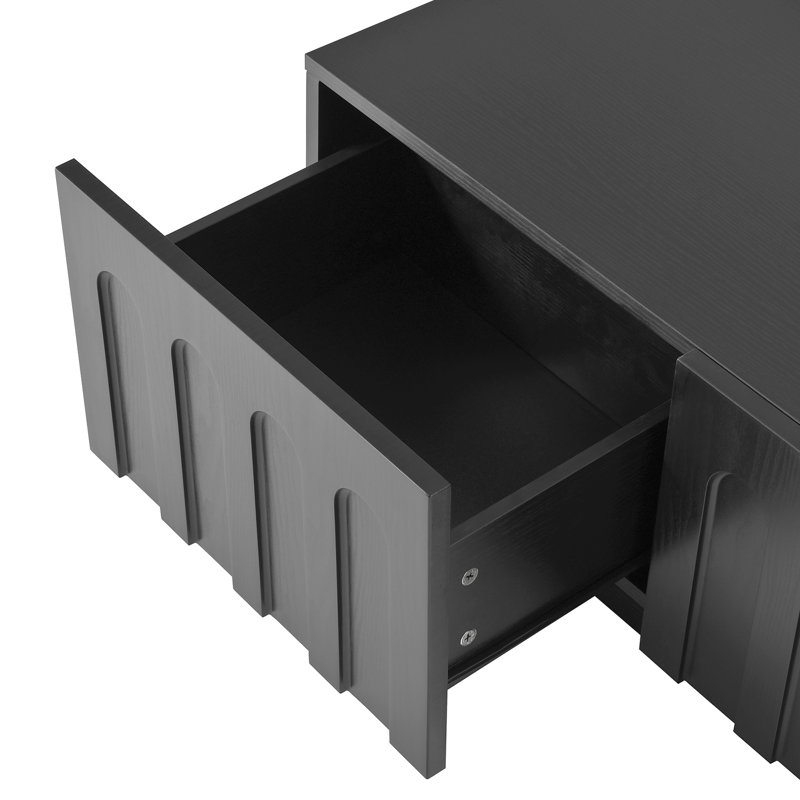 Meuble télé et table basse moderne arqué 4, rangement multifonctionnel pour rangement noir, Black