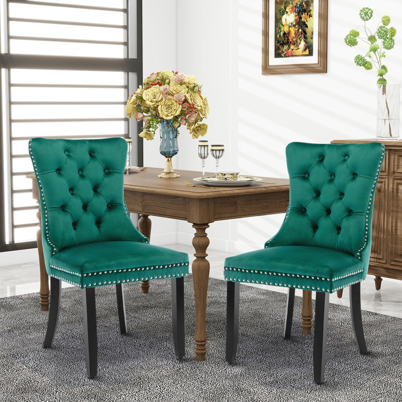 Milva Velvet Dining Chairs Upholstered High-end Tufted Dining Room Chair with Nailhead Back Ring, Green