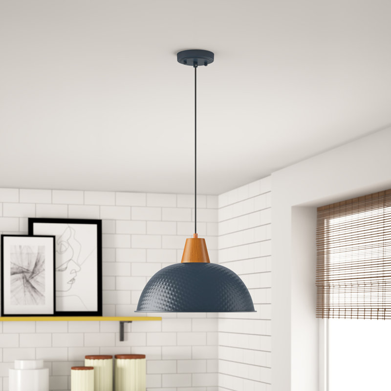 Luminaire suspendu conique à 1 lumière Bernyce, H 78,18 po x l 10,23 po x P 10,23 po, Bleu