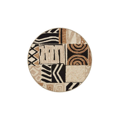 Cream and Navy Traditional Patterned Woven Base Machine Washable Rug