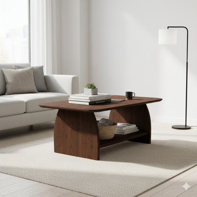 47" Modern Minimalist Rectangular Coffee Table With Double-layer Storage, Rounded Edges, Easy Assembly, Mdf For Living Room