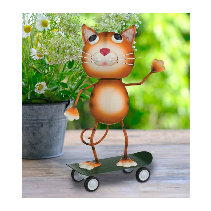 Statuaire de jardin en métal Skateboard, Chat