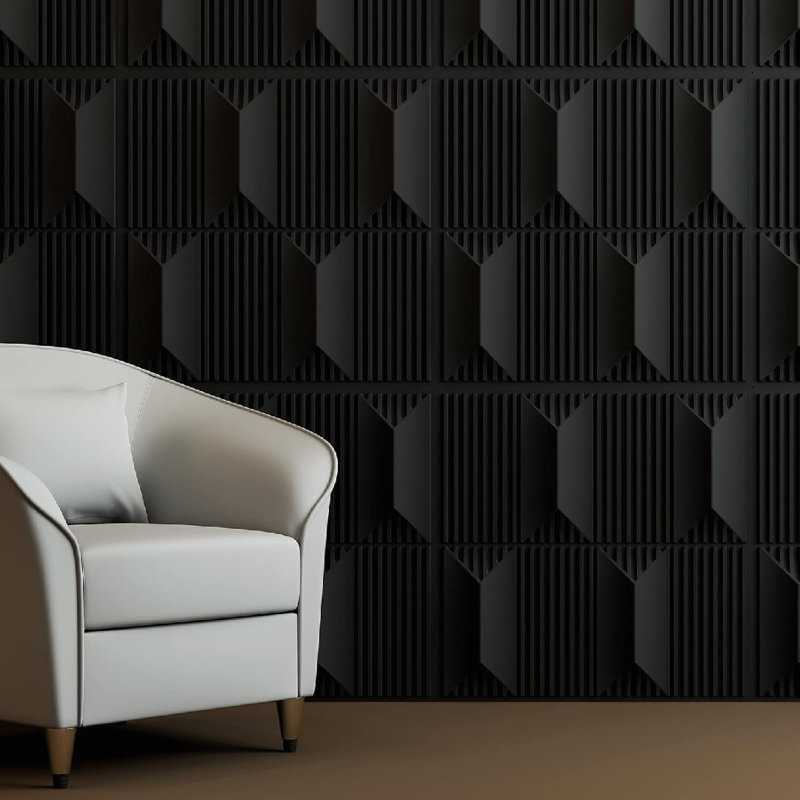 Ensemble de 12 panneaux muraux 3D pour décoration murale, 20 x 20, noir