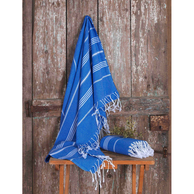 4-Pack Quick-Dry 100% Cotton Turkish Beach Towels, Sand-Free Peshtemal Blanket, Blue
