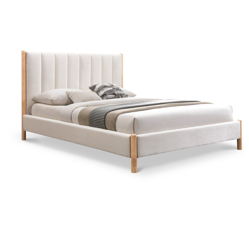 Lit à panneau tapissier Gasaway, Tissu de polyester crème, Grand