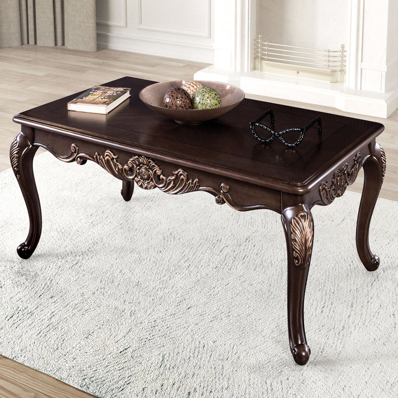 1Pc Dark Cherry Traditional Style Coffee Table, Rectangle Shape, Solid Wood Structure, Legs, Design And Gold Highlights, 52"W X 30.5"D 19"H