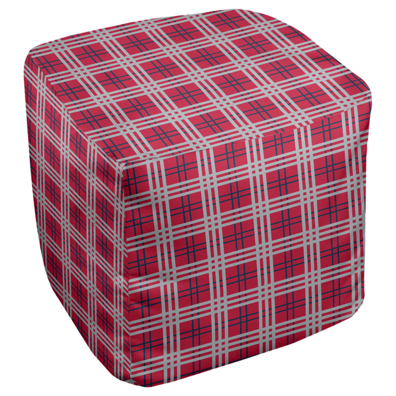 Pouf carré à carreaux New England, Mélange de polyester rouge / bleu / argent nouvea, H 13 po x l 13 po x P 13 po