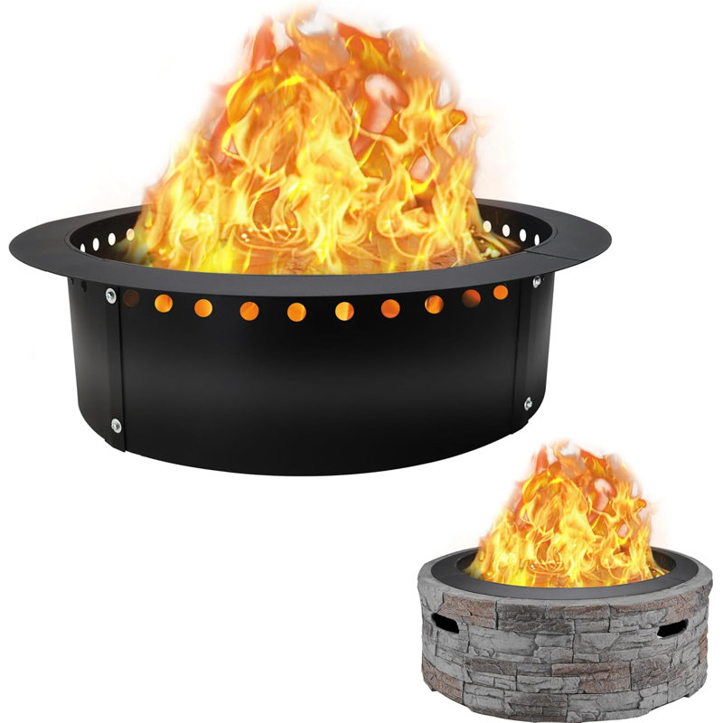 Doublure d'anneau de feu sans fumée de févtech - Od de 42 po et de 36 po - Anneau de feu en acier au carbone de qualité supérieure avec revêtement résistant à la chaleur - Anneau de feu portable sans fumée conçu pour des rassemblements mémorable