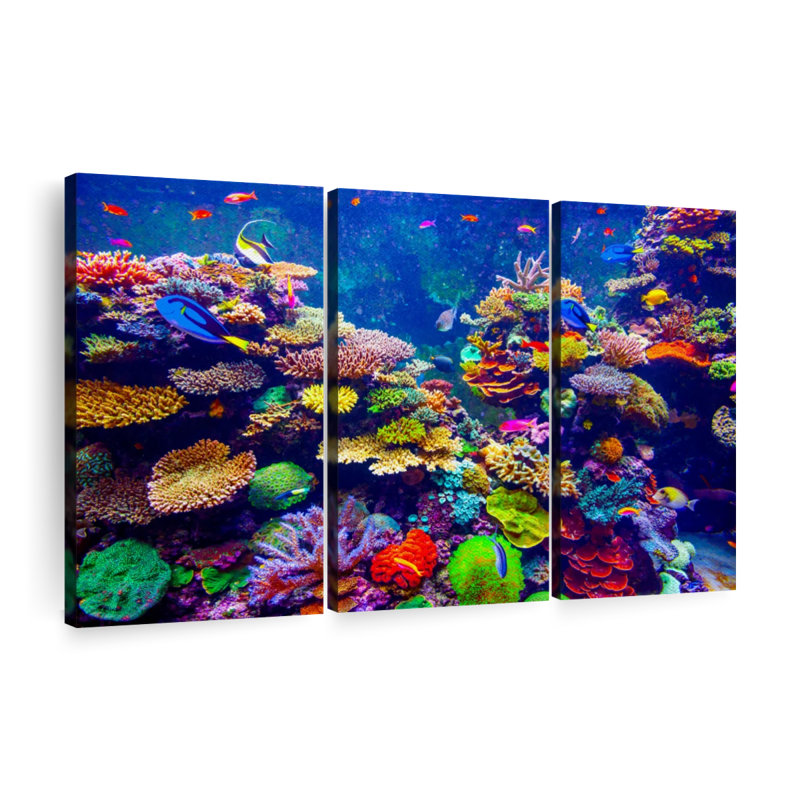 «Vibrant Underwater Scenery on Canvas», reproduction de 3 pièces, H 24 po x l 38 po x P 1 po