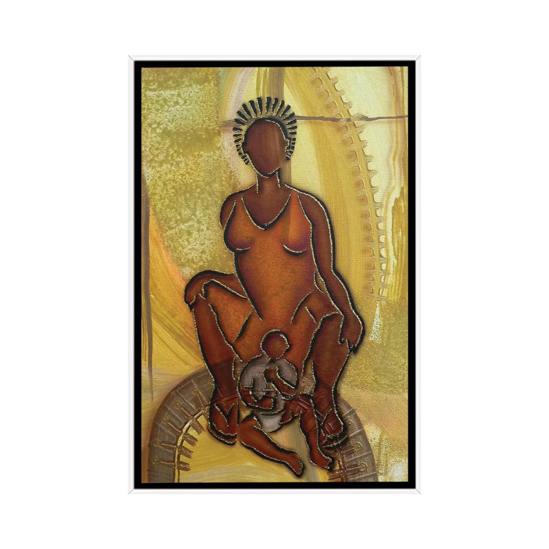 « Mère et enfant » par Fred Odle-impression, Toile blanche encadrée, Pas de tapis, H 26 po x l 18 po x 1,5 po