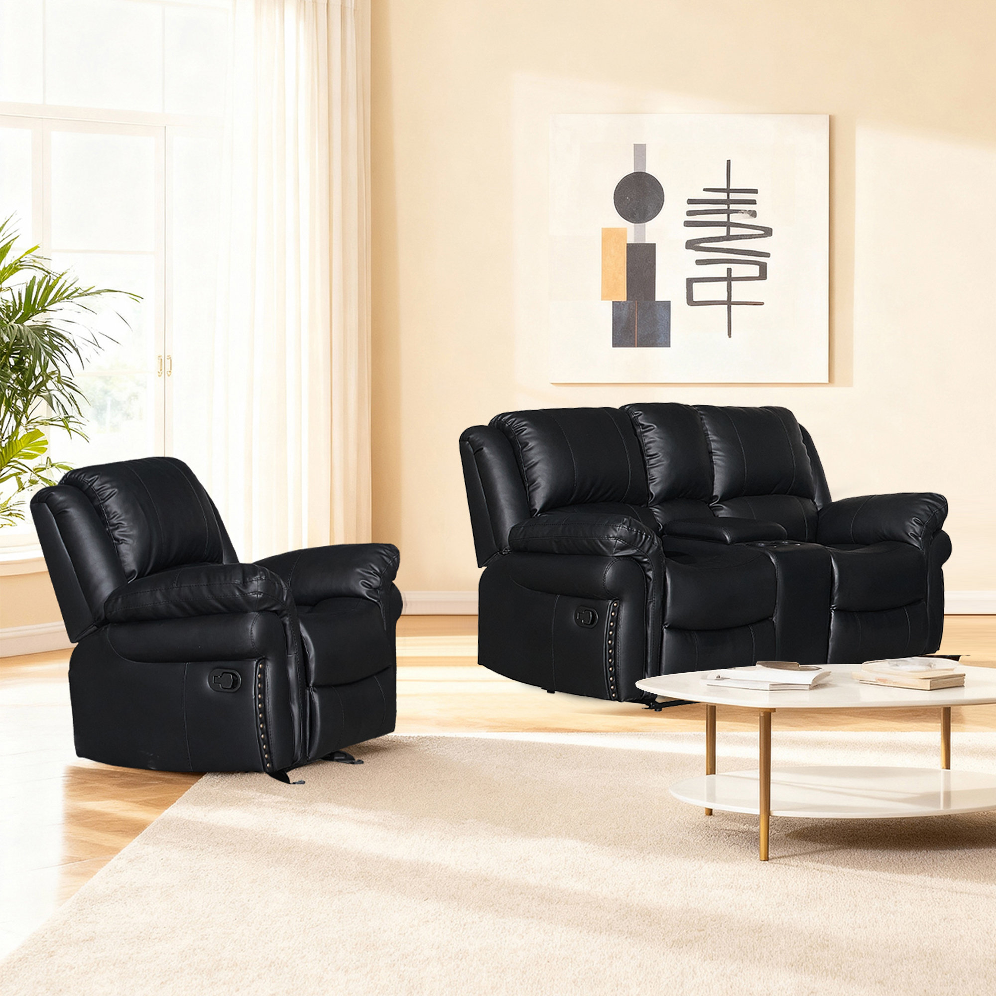 Red Barrel Studio® Cozy Chair And Loveseat Set With Reclining Features ...