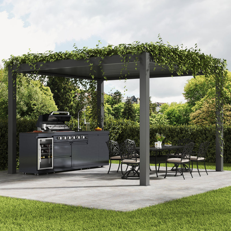46" 4-Burner Gas Grill Outdoor Kitchen with Wine Cooler, Rotisserie & Granite
