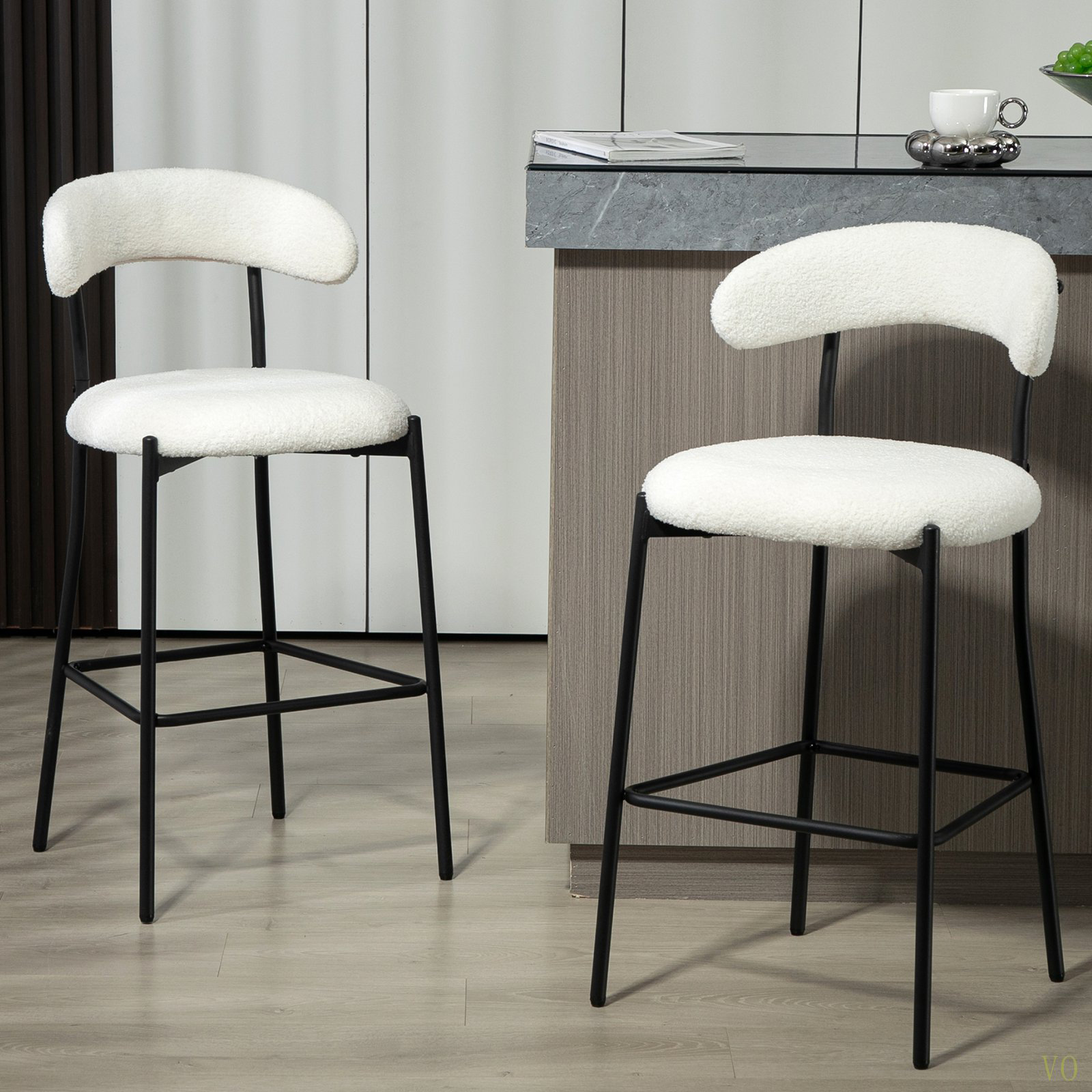Mercer41 26'' Counter Height Bar Stools Teddy Fabric Cover Kitchen ...