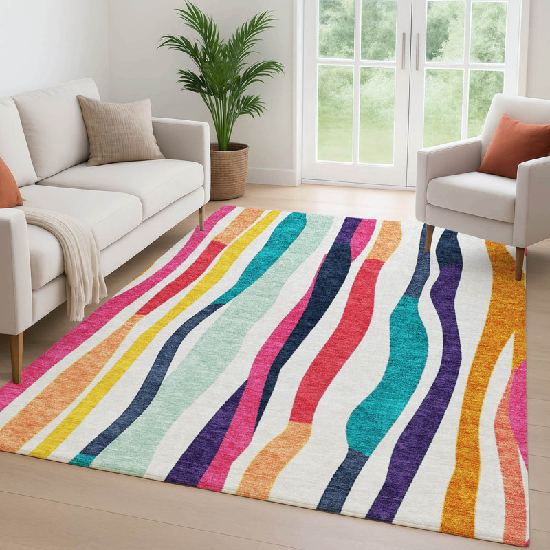 Premium Machine Washable Mayfield AMF2188 Striped Rug, Ivory, 10' x 14'