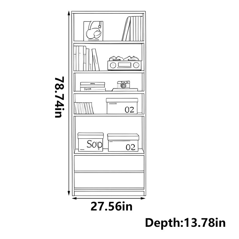 Bibliothèque moderne et simple, (5 tablettes) H 78,74 po x l 27,56 po x P 13,78 po