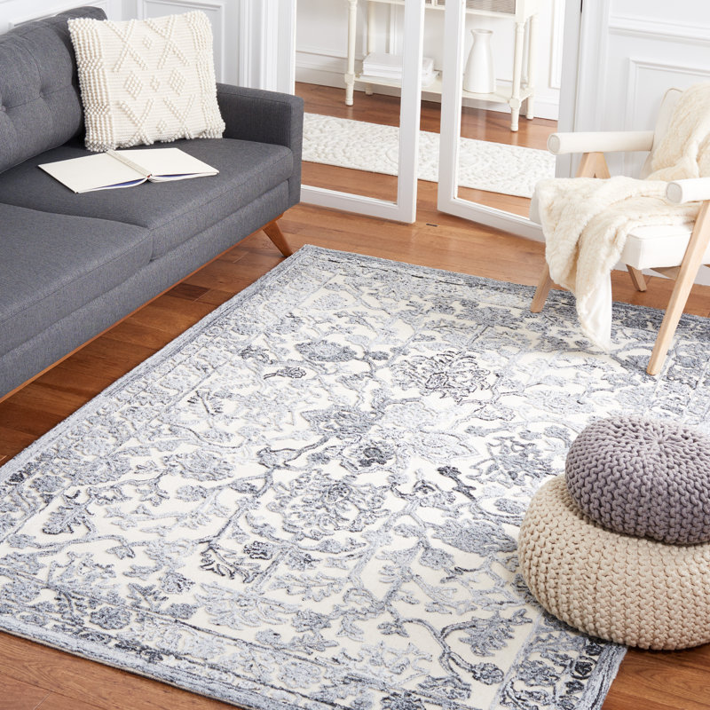 Tapis oriental gris / ivoire touffeté à la main Oriental, Rectangle 4 pi x 6 pi