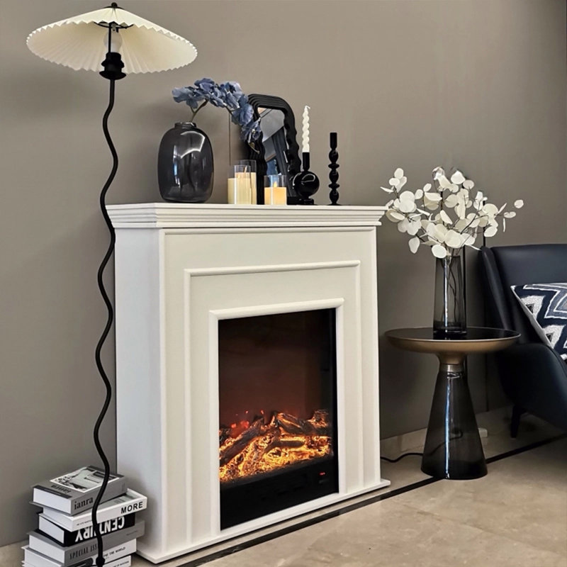Beige Manufactured Wood Electric Fireplace, 39.37" H x 47.24" W x 10.63"D