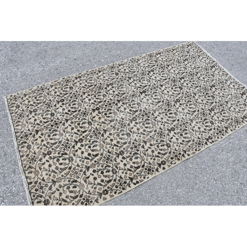 Authentique tapis turc rétro à motif floral beige pour plancher décoratif brun / beige