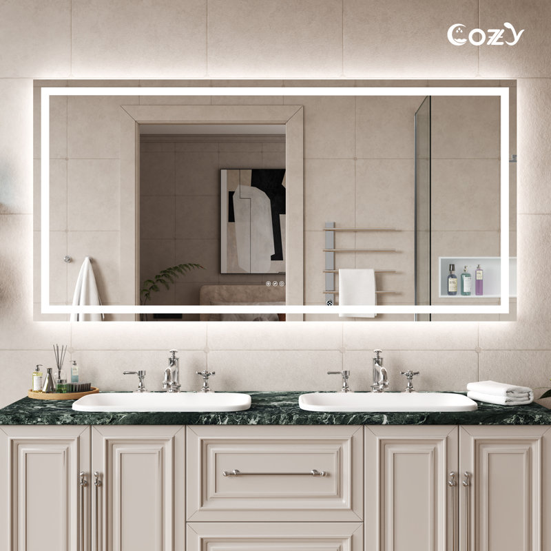 Miroir de salle de bain à DEL avec miroir de meuble-lavabo en verre trempé anti-buée à DEL avec éclairage avant et arrière