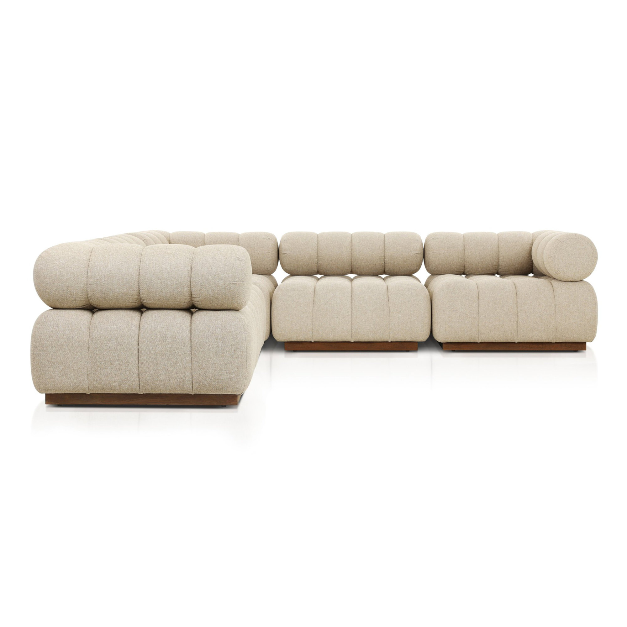 Martinique Outdoor 5Pc Sectional-Hayes Cream, Hayes Cream Cushion/Stained Saddle Brown Frame