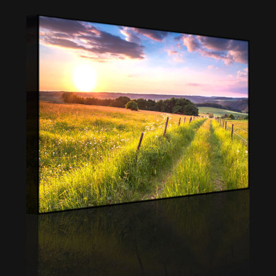 Beautiful Mountain Meadow At Sunrise by No - Wrapped Canvas Print
