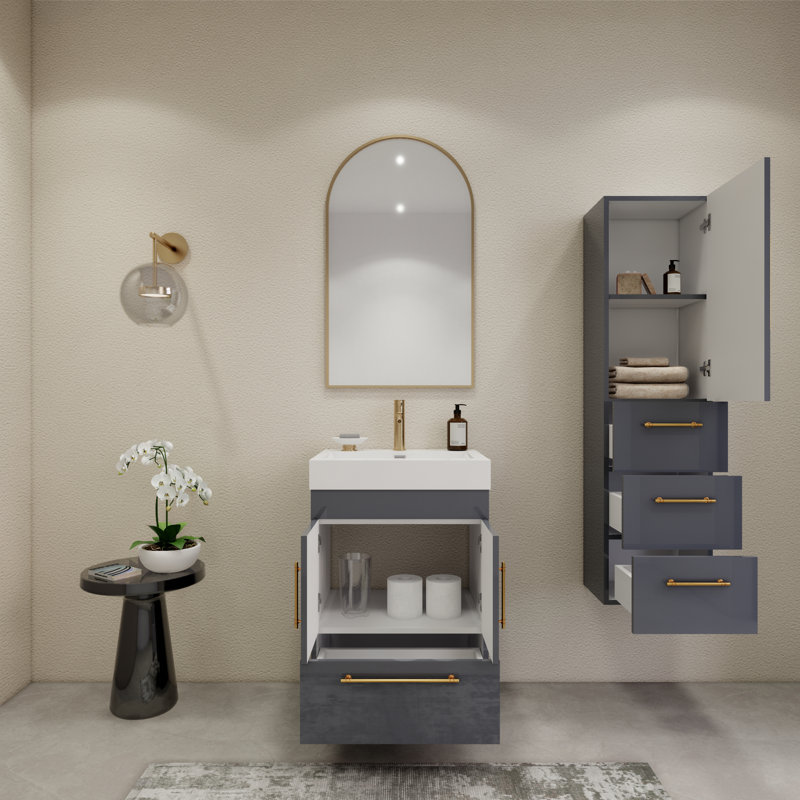 24" Single Bathroom Vanity Set, Glossy Gray