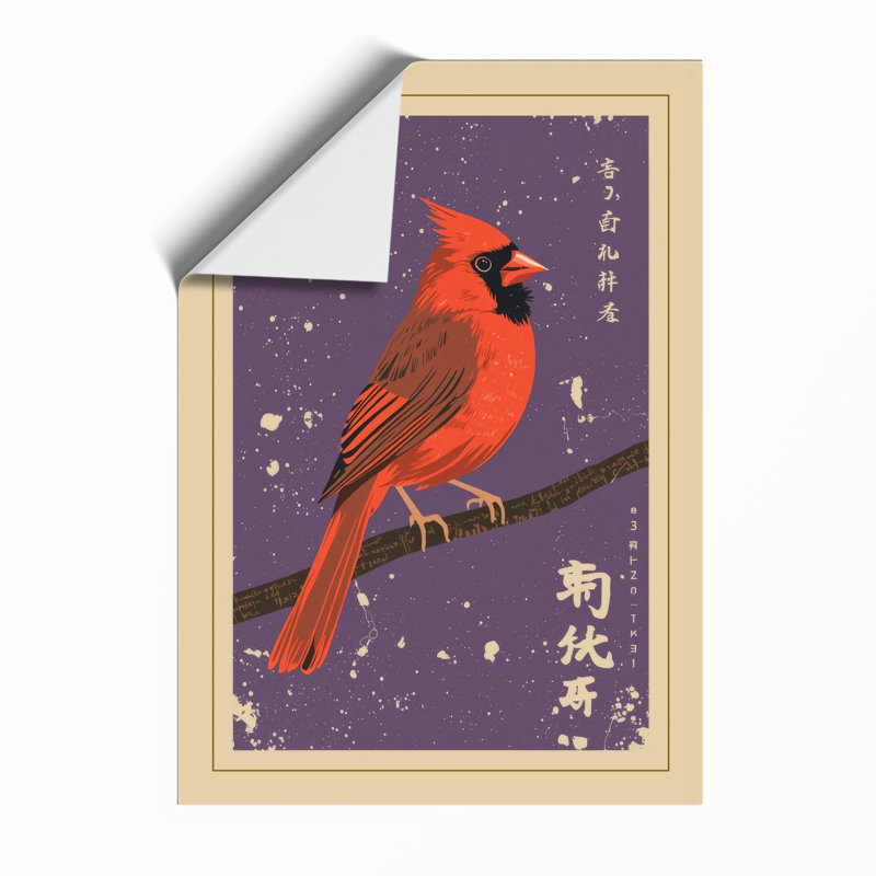 Cardinal at Night Japandi - Framed Print, A3 - 42.0 x 29.7 cm, Unframed