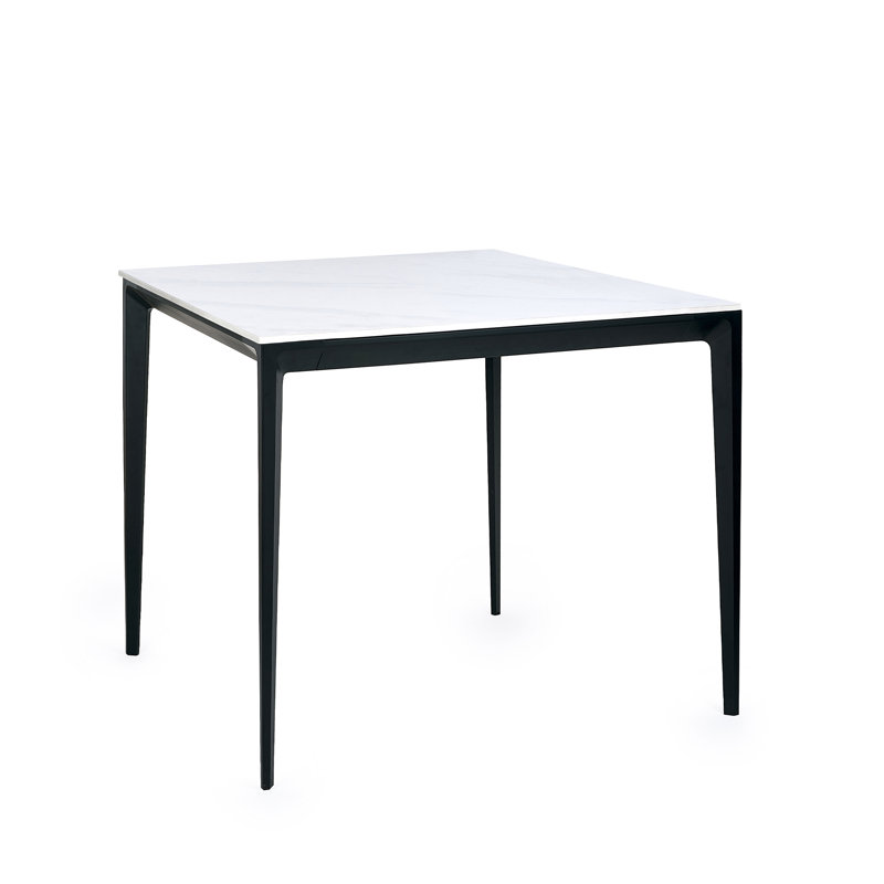 Dagon Stone Top Metal Base Dining Table, H74 x L80 x W80cm, White Marble