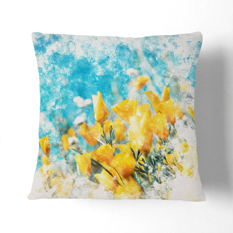 Blooming Flowers Cushion with Filling, 55cm H x 55cm W x 20cm D, Stone