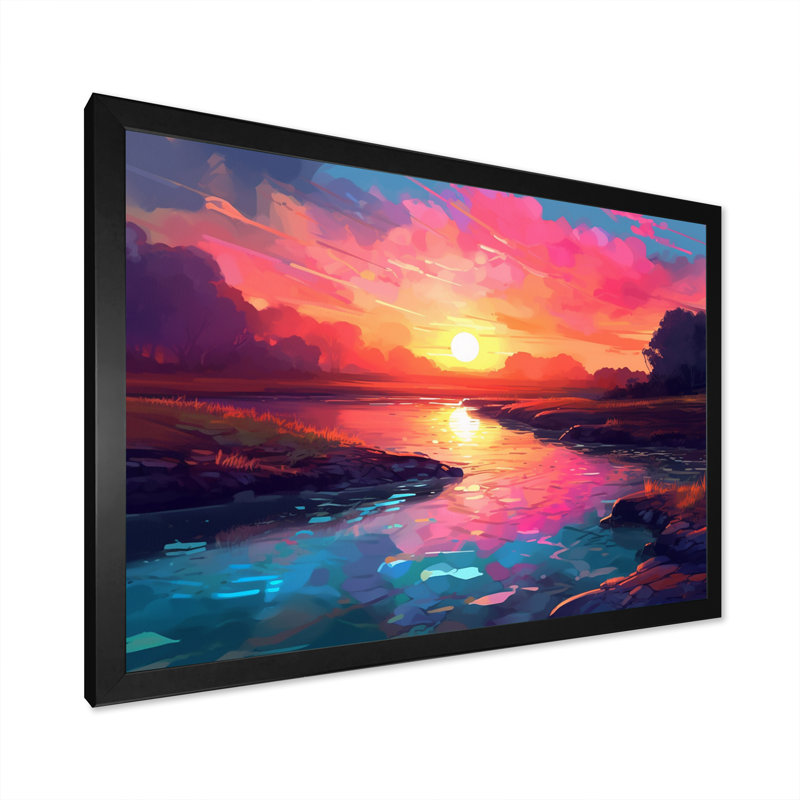 «Sunset's Embrace At The Beach I», reproduction sur toile, Cadre photo noir, H 16 po x l 32 po x P 1 po