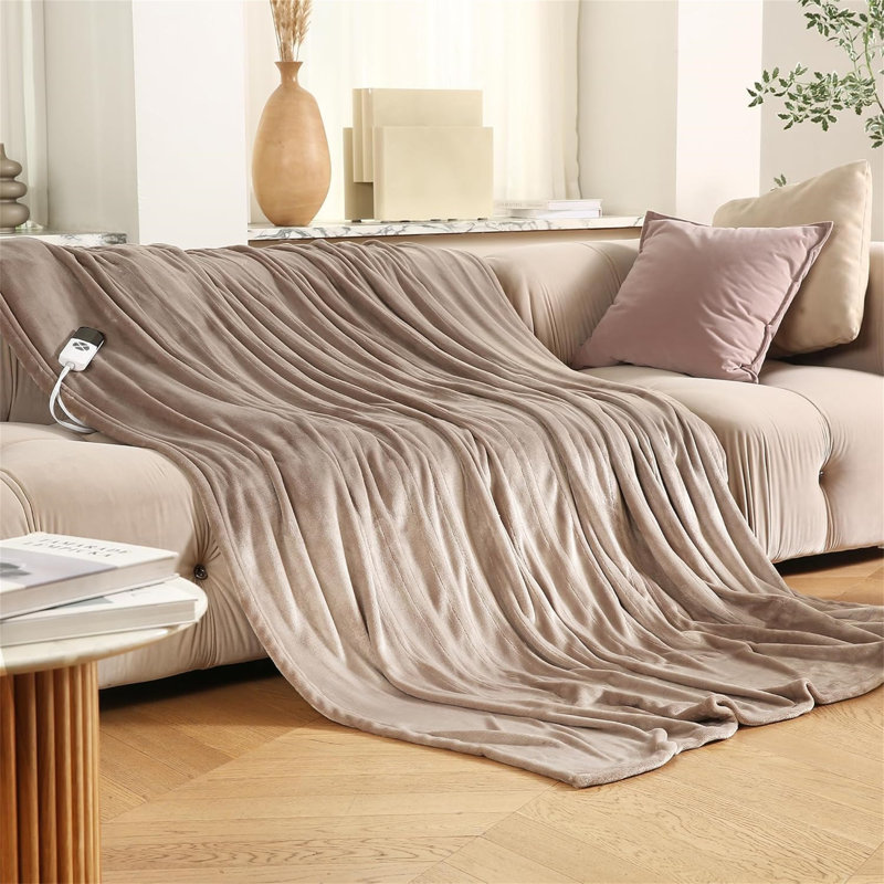 Thermal Fleece Electric Heated Blanket Throw 6 Heat Settings Digital Controller 4 Hours Auto Shut Off 180cm
