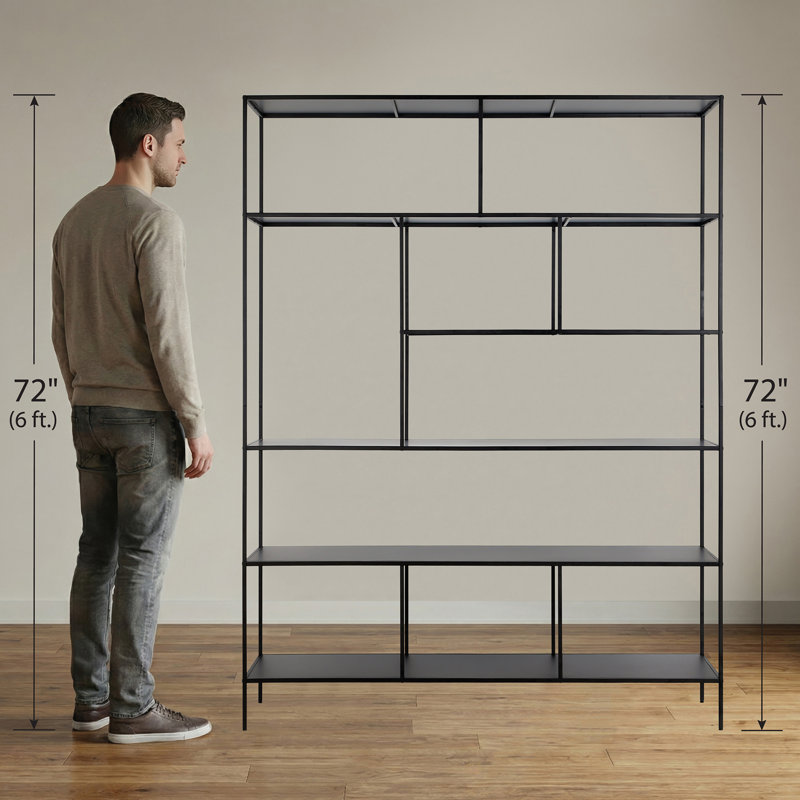 Whitmore 72"H 5-Tier Metal Tall Rectangular Bookcase in Blackened Bronze