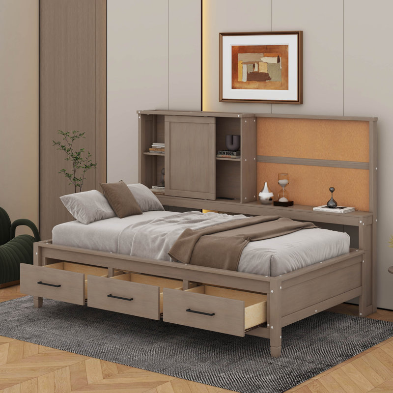 Lit de jour simple avec tablettes, Bois antique