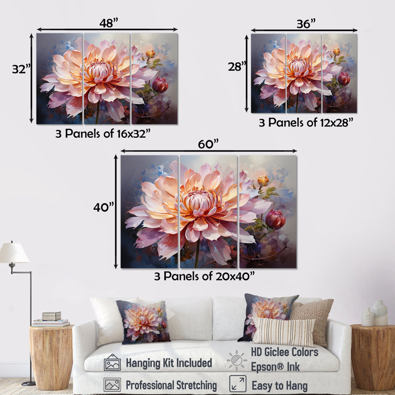Fleurs de lotus de la pureté - ensemble d'art mural lotus, Toile tendue, H 28 po x l 36 po x P 1 po