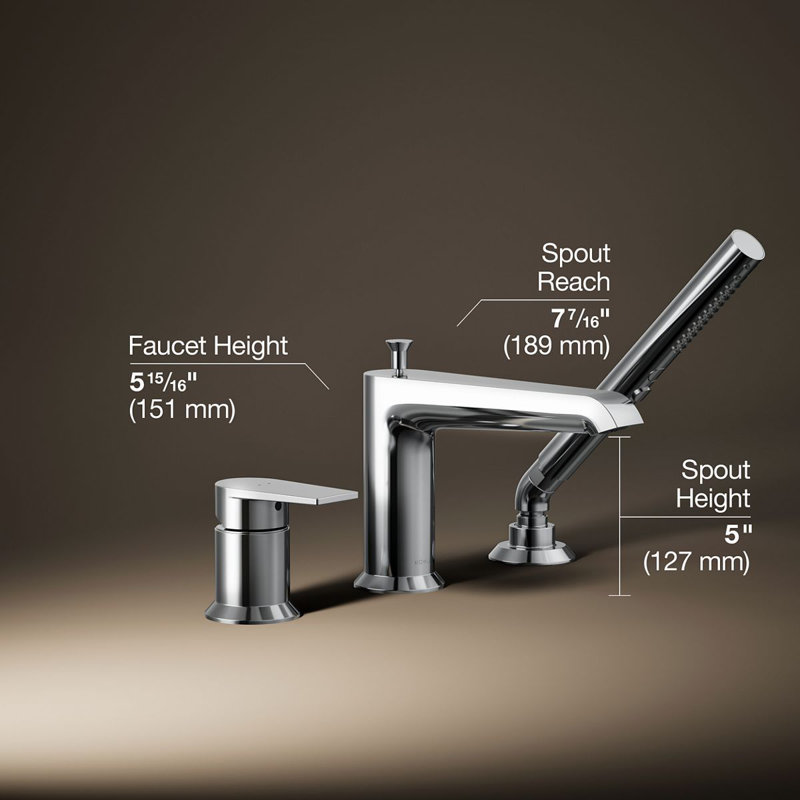 Hint Single-Handle Deck-Mount Bath Faucet With Handshower, Polished Chrome
