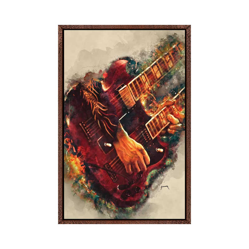 Jimmy Page's Electric Guitar 1 Piece Wall Art on Canvas, 101.6 cm H x 66.04 cm W, Classic Brown Wood Framed