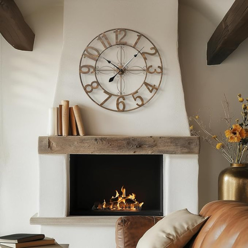 Large Wall Clock, 30 Inch Decorative Wall Clock For Living Room, Silent Non-Ticking Battery Operated Metal Round Retro Rustic Arabic Numerals Analog Bronze Wall Clock For Kitchen Mantel Office