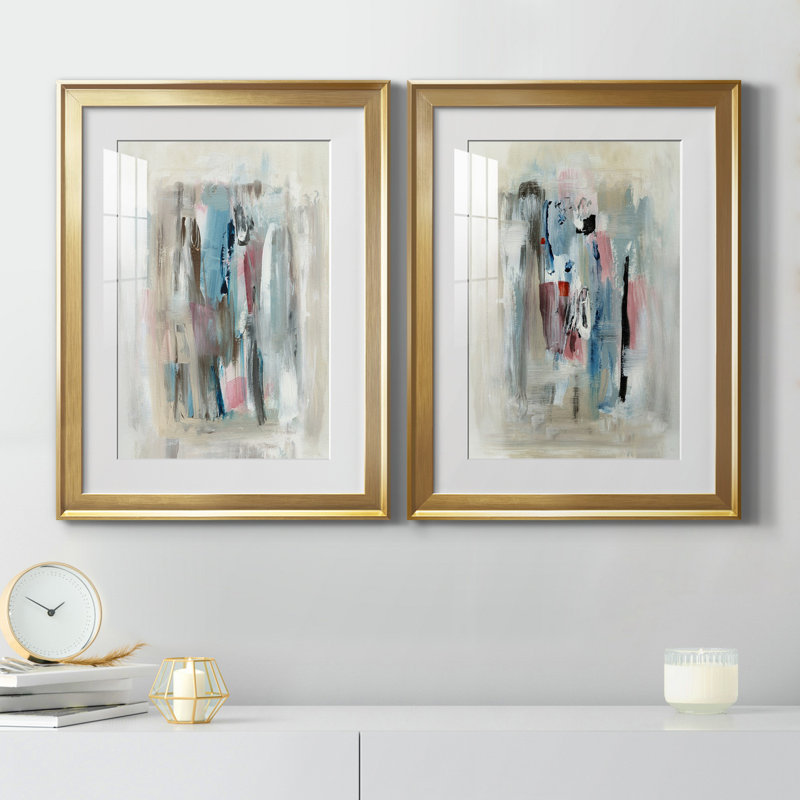 «Rain Shadow I», ensemble de 2 reproductions d'art, Blanc, Papier encadré doré, H 22,5 po x l 61 po x P 1,5 po