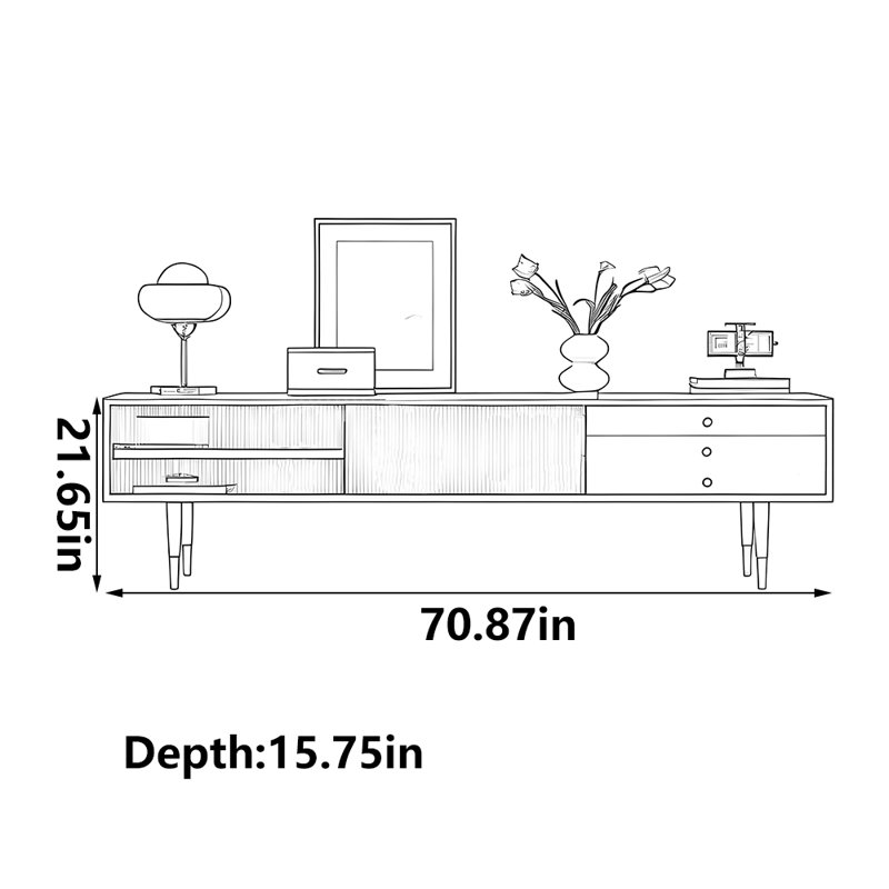 Meuble télé en bois massif dans le salon, 70.87"