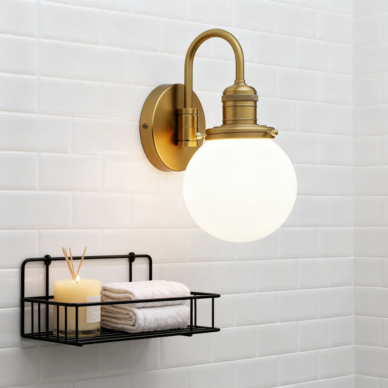 Applique murale câblée à 1 lumière avec abat-jour en verre laiteux, luminaire à col-de-cygne rétro moderne Boho pour meuble-lavabo, chambre à coucher, cuisine, éclairage intérieur