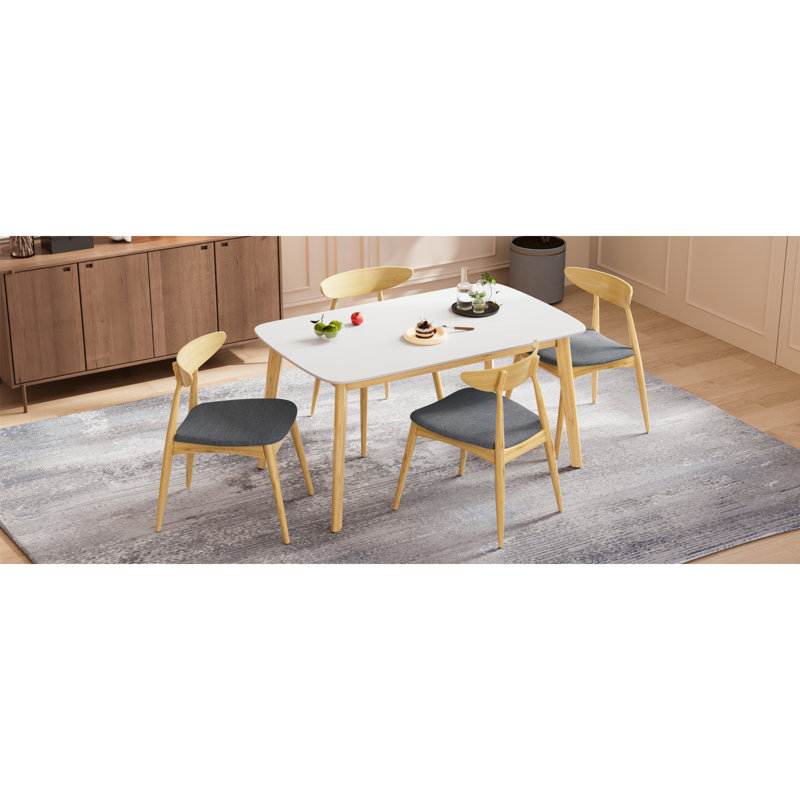 Ensemble de salle à manger ergonomique confortable en bois d'hévéa de style Mid-Century pour une utilisation multi-scène