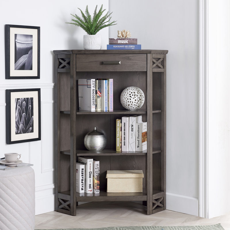 Mantel Solid Wood Corner Bookcase, Gray