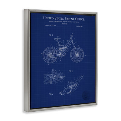 Detailed Bicycle Blueprint Gold Framed Floater Canvas Wall Art by Karl Hronek