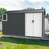 Remise de rangement extérieure en métal 8 pi x 12 pi avec fenêtre, base de plancher, bouches d'aération et porte à double charnière