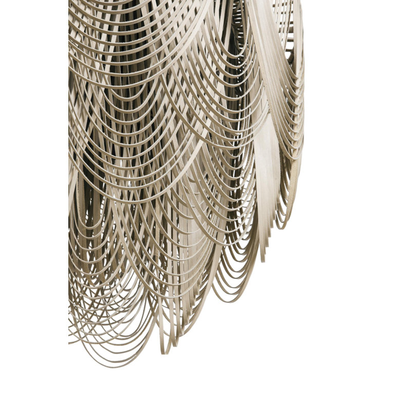 Large Leather Fringe Chandelier w/ Crown, 45" H x 32" W x 32" D, Cream