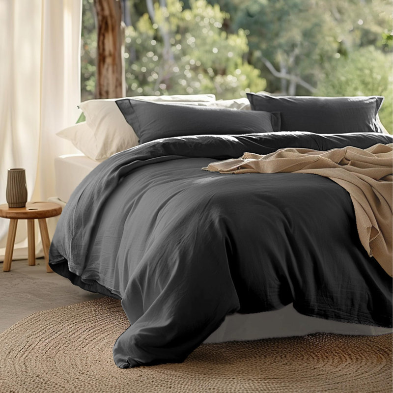 Double Stitch Mongolian Cashmere Pima Cotton Duvet Cover Set, Queen Duvet Cover + 2 Shams, Mocha Brown